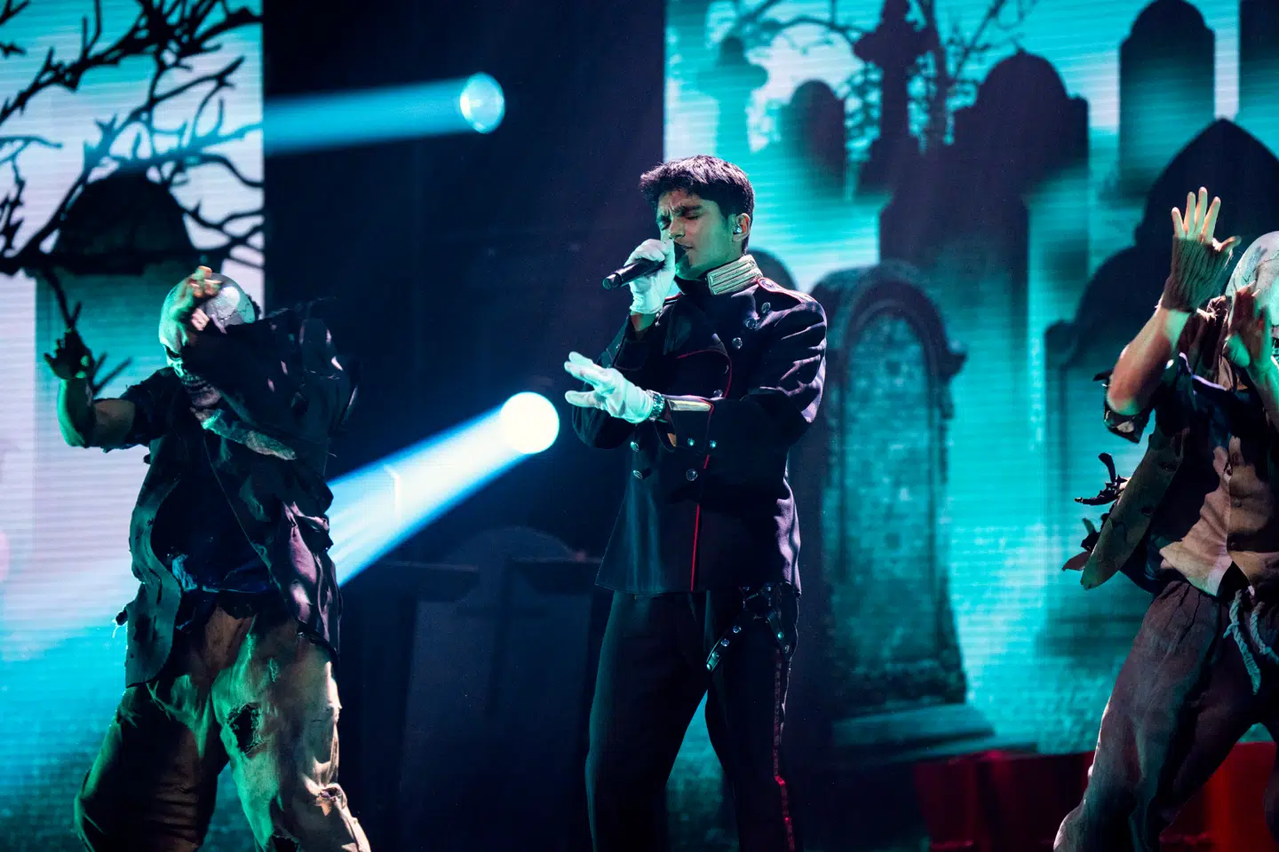 Hugo A synger "Thriller" under generalprøven ved finalen i X Factor 2026 i SJF Bank Arena i Odense fredag den 10. april 2026. (Foto: Sebastian Elias Uth/Ritzau Scanpix)