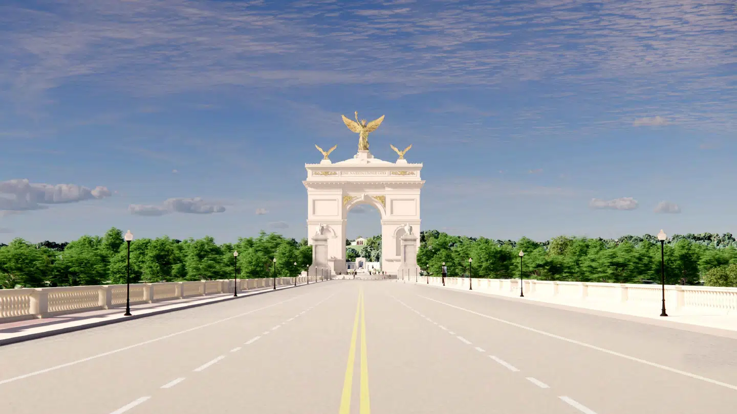 Donald Trumps planlagte triumfbue i Washington.