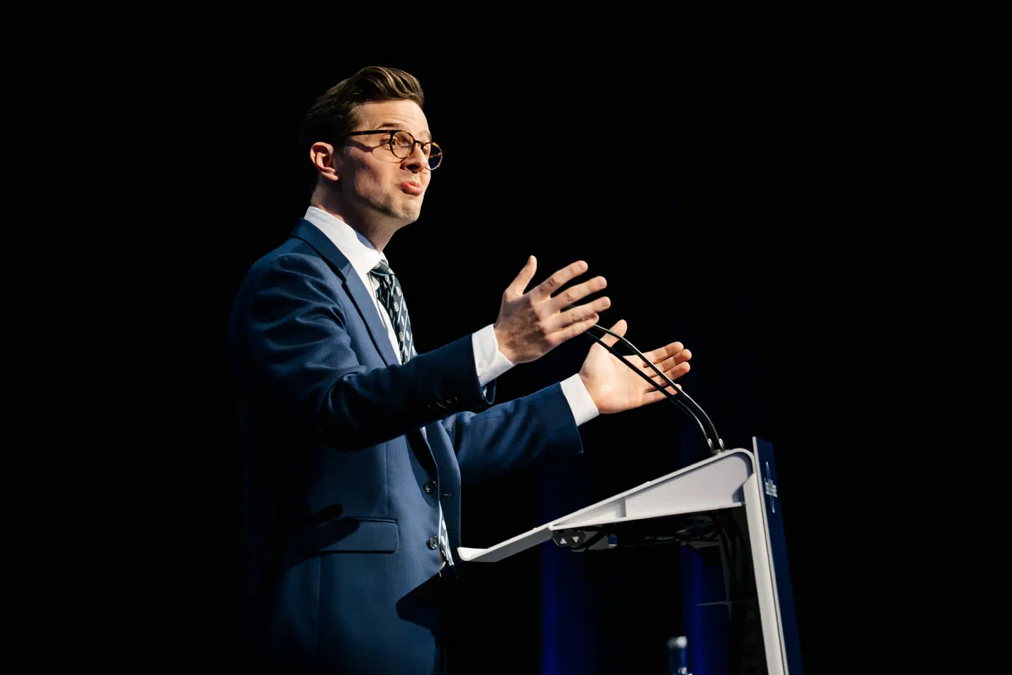 Alex Vanopslagh taler ved Liberal Alliances landsmøde i Tivoli Congress Center i København, efter partiet har fået et historisk godt valg.