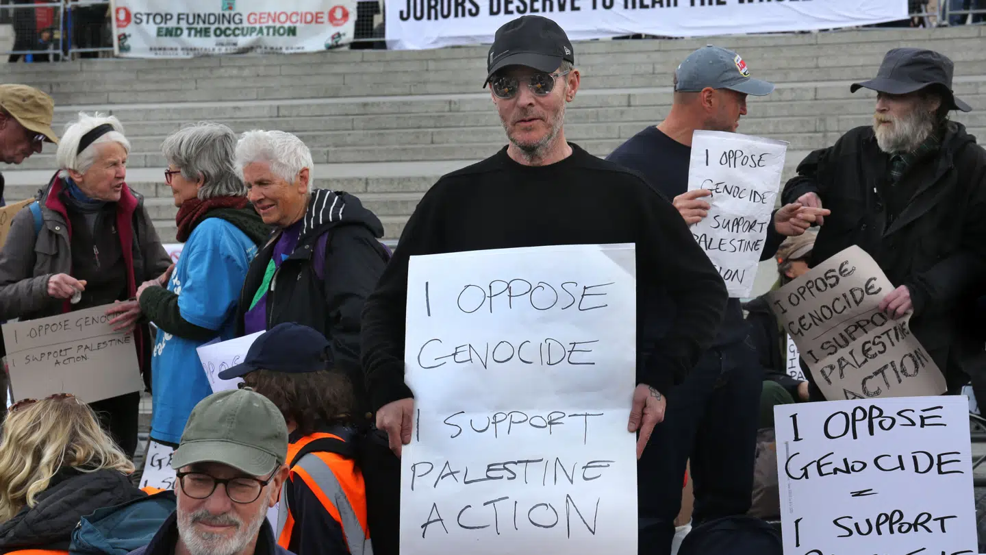 Massive Attacks forsanger blev anholdt efter sin deltagelse ved en demonstration.