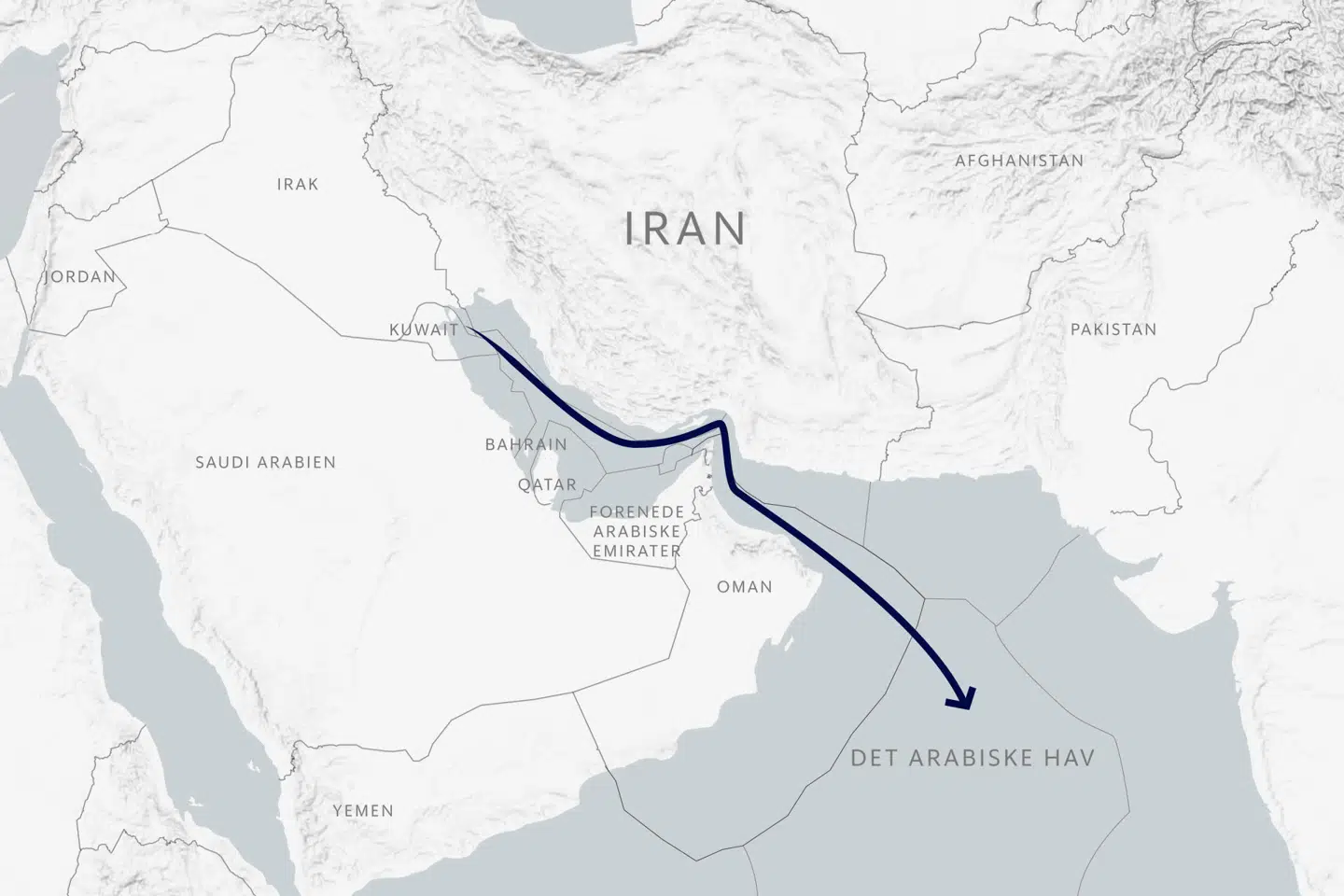 Amerikanerne skal helt ud til Det Arabiske Hav for enden af pilen for at være i internationalt farvand. Vil de tættere på, kommer de til at operere i henholdsvis Pakistans, Omans og Irans farvand, og det er herfra, at det vil være nemmest at opretholde blokaden. Det mest sandsynlige er dog ifølge Kenneth Øhlenschlæger Buhl, at de ligger sig helt ude i det internationale farvand.