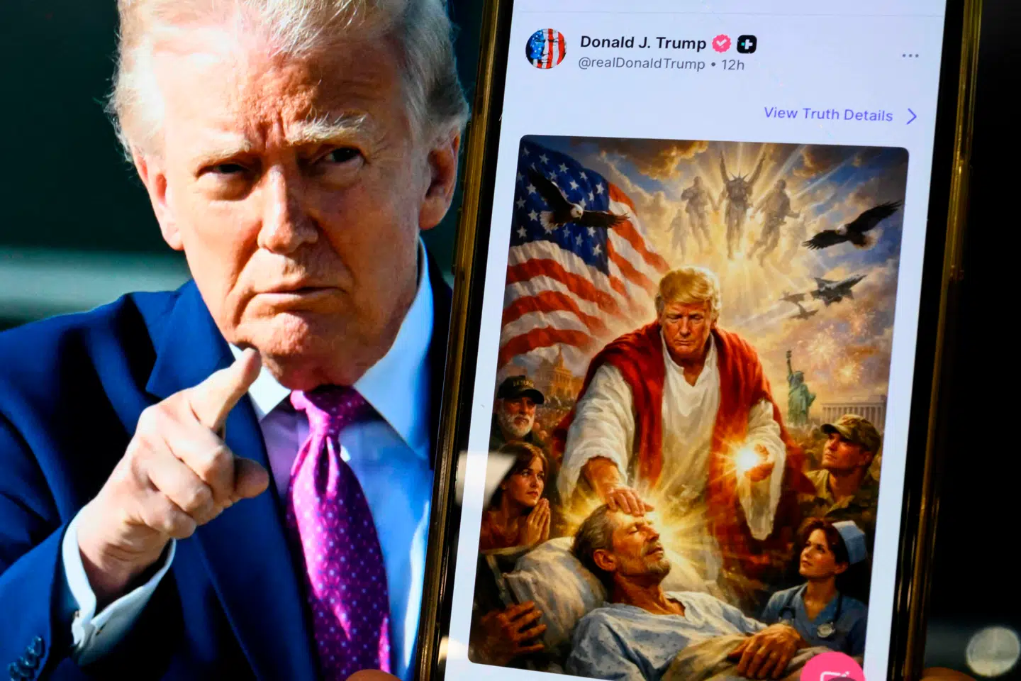 Præsident Trumps nu slettede AI-genererede billede fra de sociale medier.