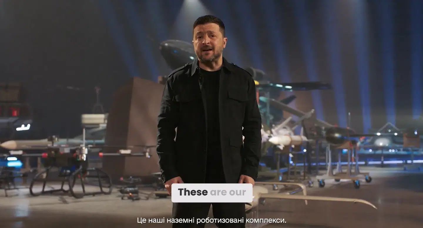 Zelenskyj i videoen, hvor han kom med meldingen om det rent ubemandede angreb.