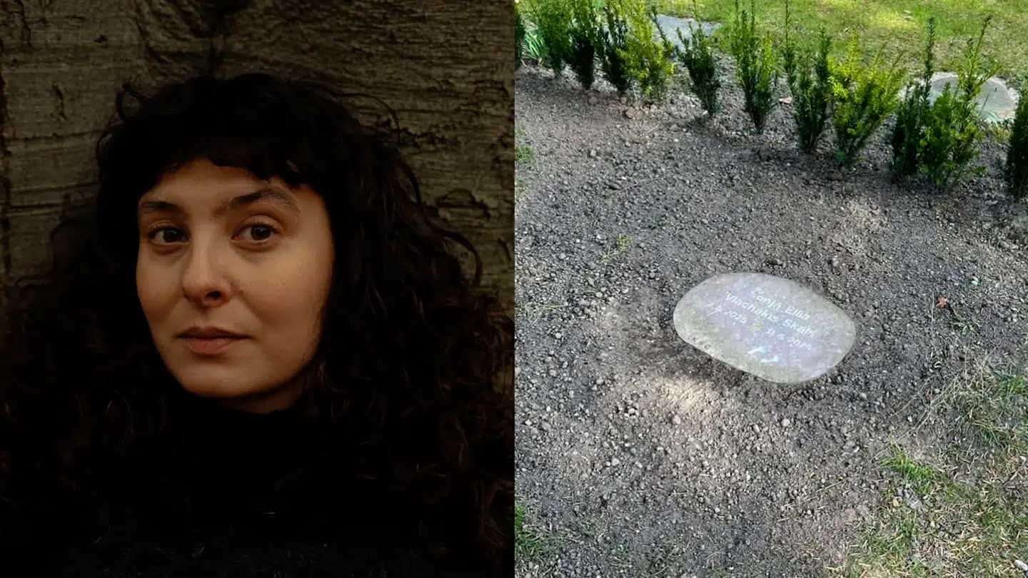 Sandra Vlachakis til venstre. Den tomme grav til højre.