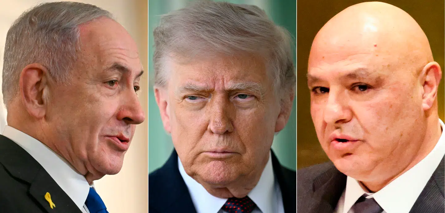Benjamin Netanyahu (tv), Donald Trump (i midten), og Joseph Aoun (th.).