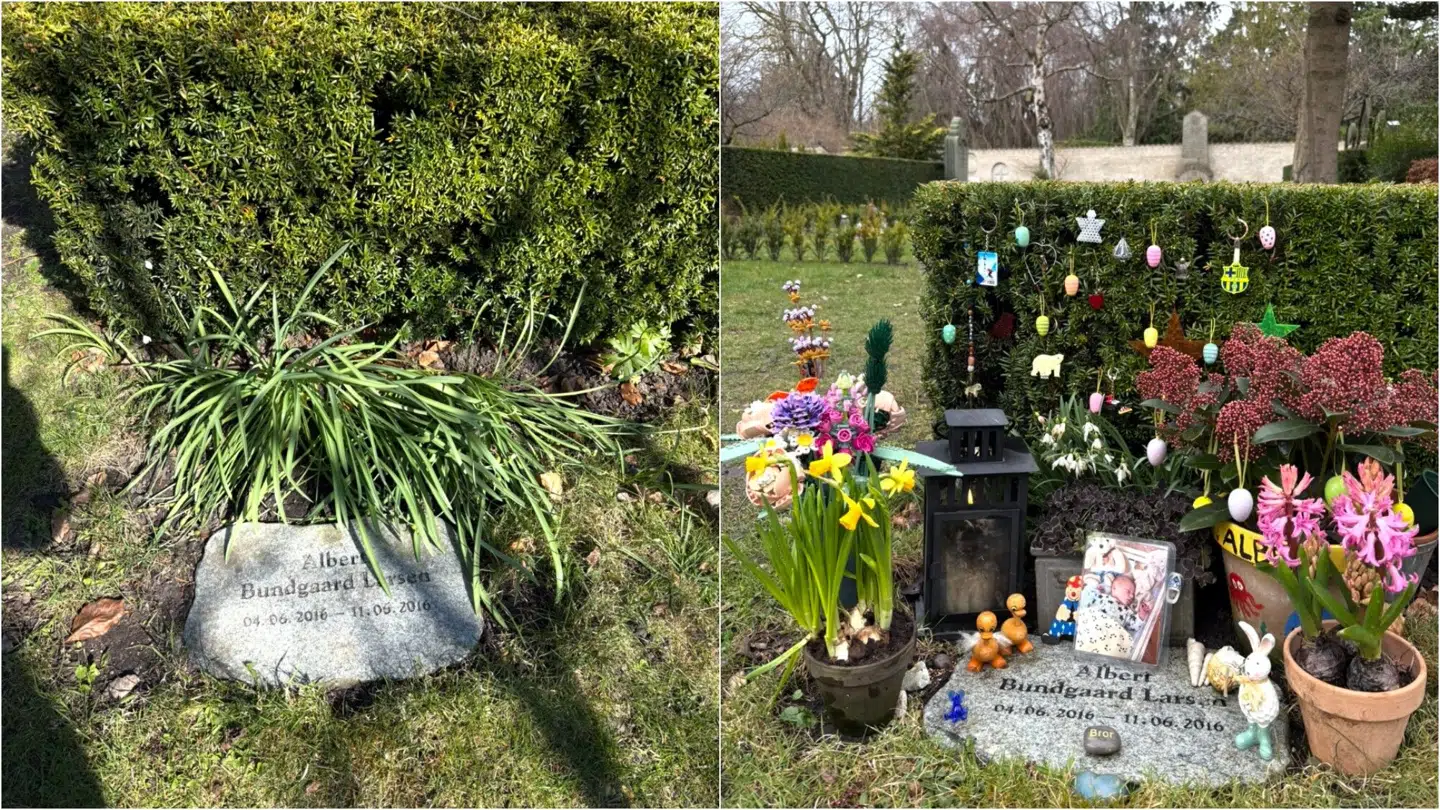 På billedet til venstre ses det syn, som Jon Larsen blev mødt af, da han lørdag mødte op på Assistens Kirkegård.