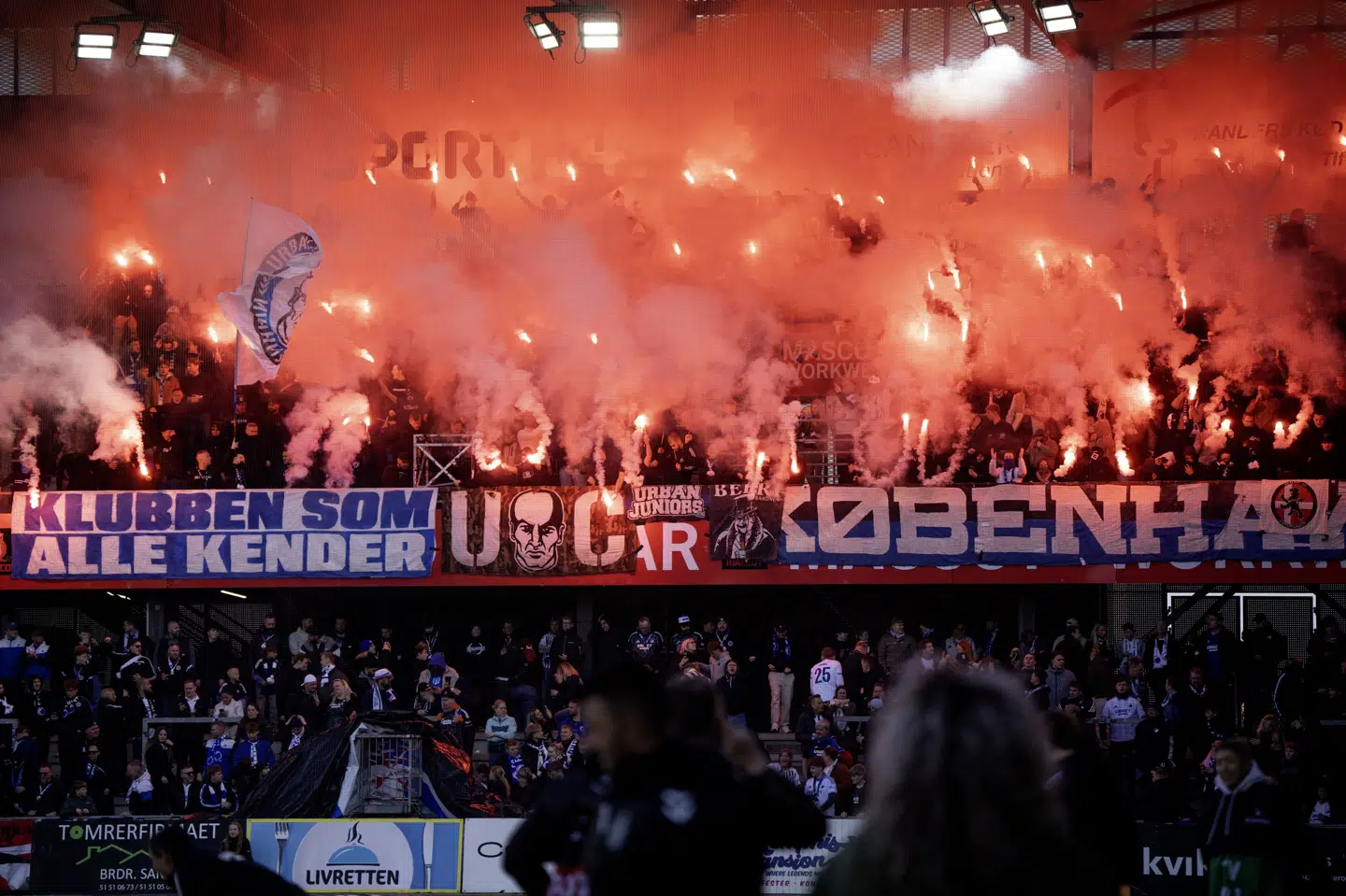 Pyroshowet gjorde, at kampen mellem Randers FC og FC København i seneste weekend blev udsat i nogle minutter. (Arkivfoto).