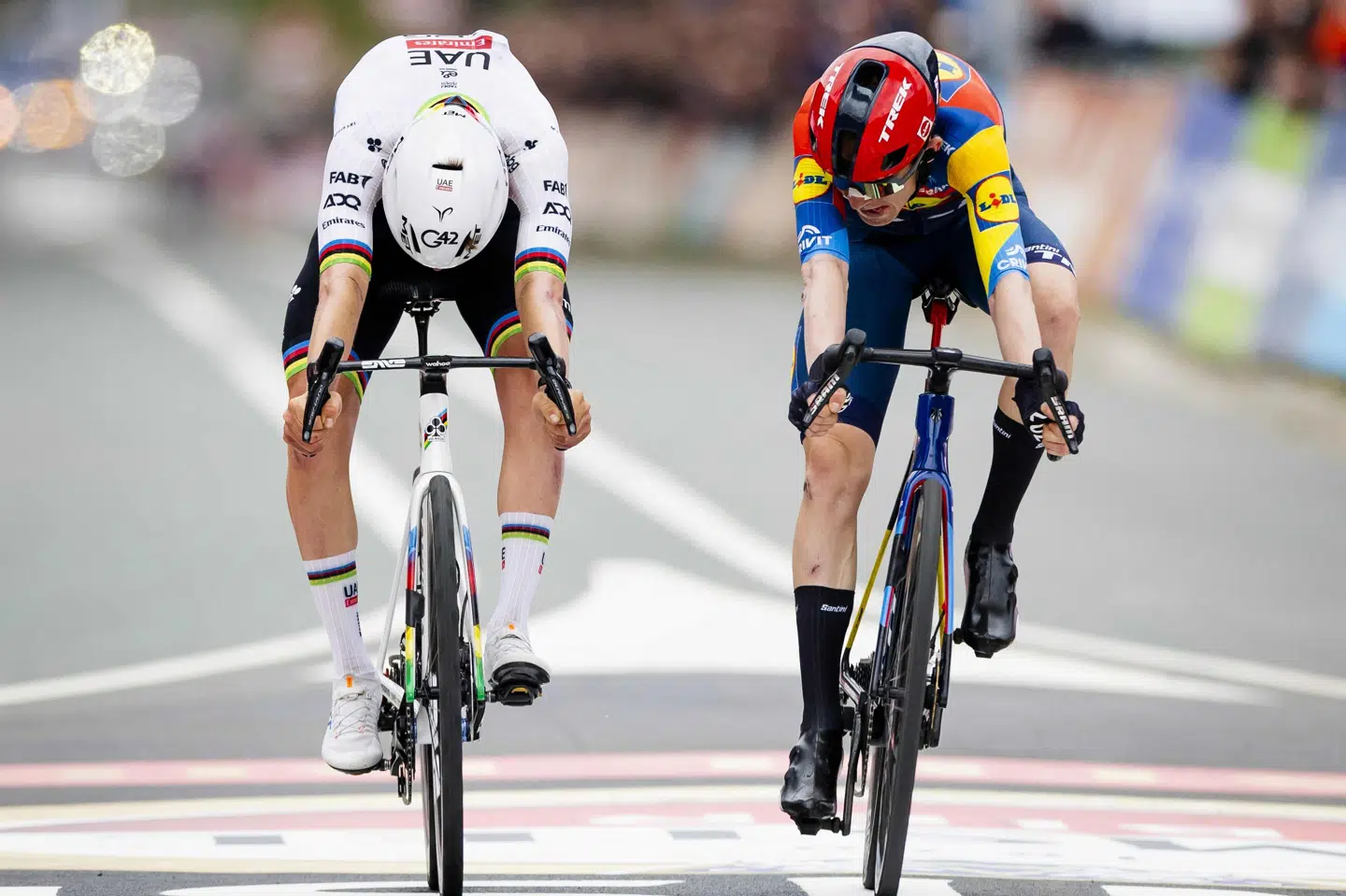 Mattias Skjelmose fik lige nøjagtig kastet cyklen foran Tadej Pogacar i Amstel Gold Race sidste år. (Arkivfoto).