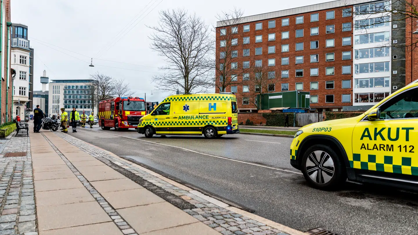 Færdselsuheld med cykellist og motorcykel på Jagtvej i København søndag den 19. april 2026.