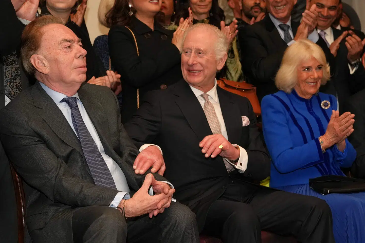 Andrew Lloyd Webber ved siden af kong Charles under uddelingen af en fredspris ved Commonwealth Day i London i 2025. (Arkivfoto).