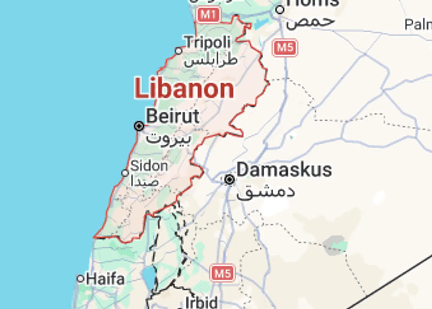 Apples Maps-kortoptegnelser over Libanon er gjort til genstand for en stor diskussion på det sociale medie. Her er det dog Google Maps, der ses.