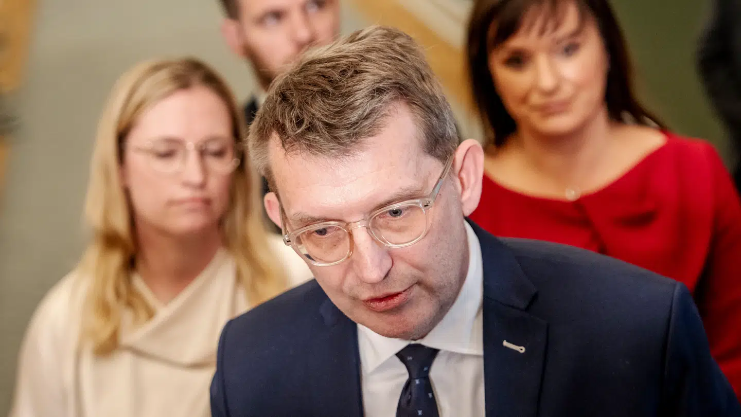 ARKIV-foto. Venstres Troels Lund Poulsen, Sophie Løhde, Stephanie Lohse og Morten Dahlin efter regeringsforhandlinger på Christiansborg fredag den 27. marts 2026.