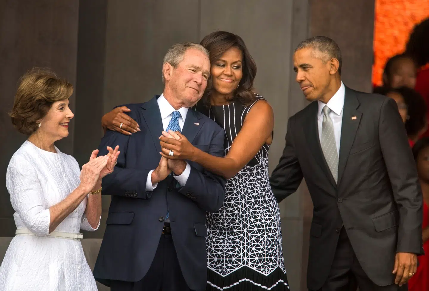 George W. Bush og Michelle Obama ses her sammen i september 2016 under åbningen af Smithsonian's National Museum of African American History and Culture i Washington.