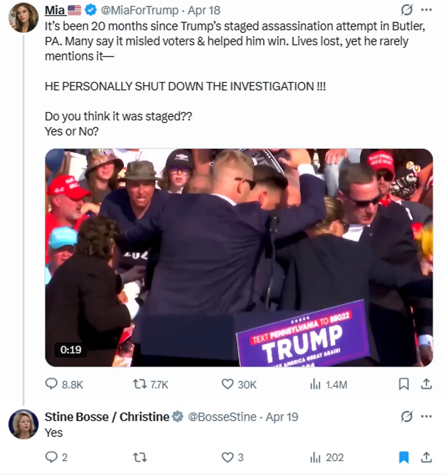 Her ses et skærmbillede af Stine Bosses kommentar på X.