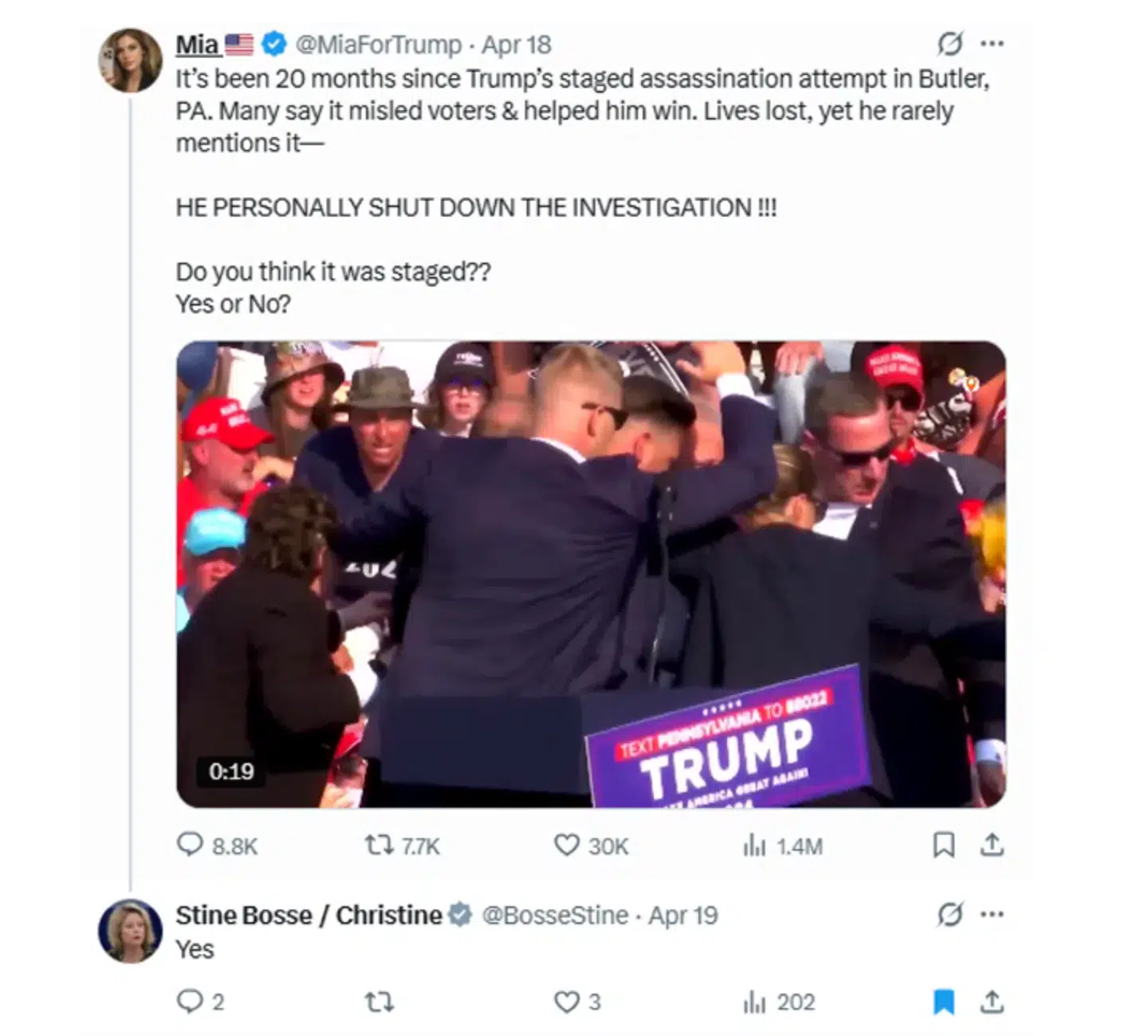 Her ses et skærmbillede af Stine Bosses kommentar på X, som hun siden har slettet.