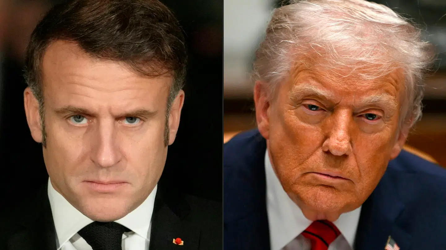 Emmanuel Macron (tv) og Donald Trump (th) er igen på kollisionskurs efter skarpe udmeldinger.