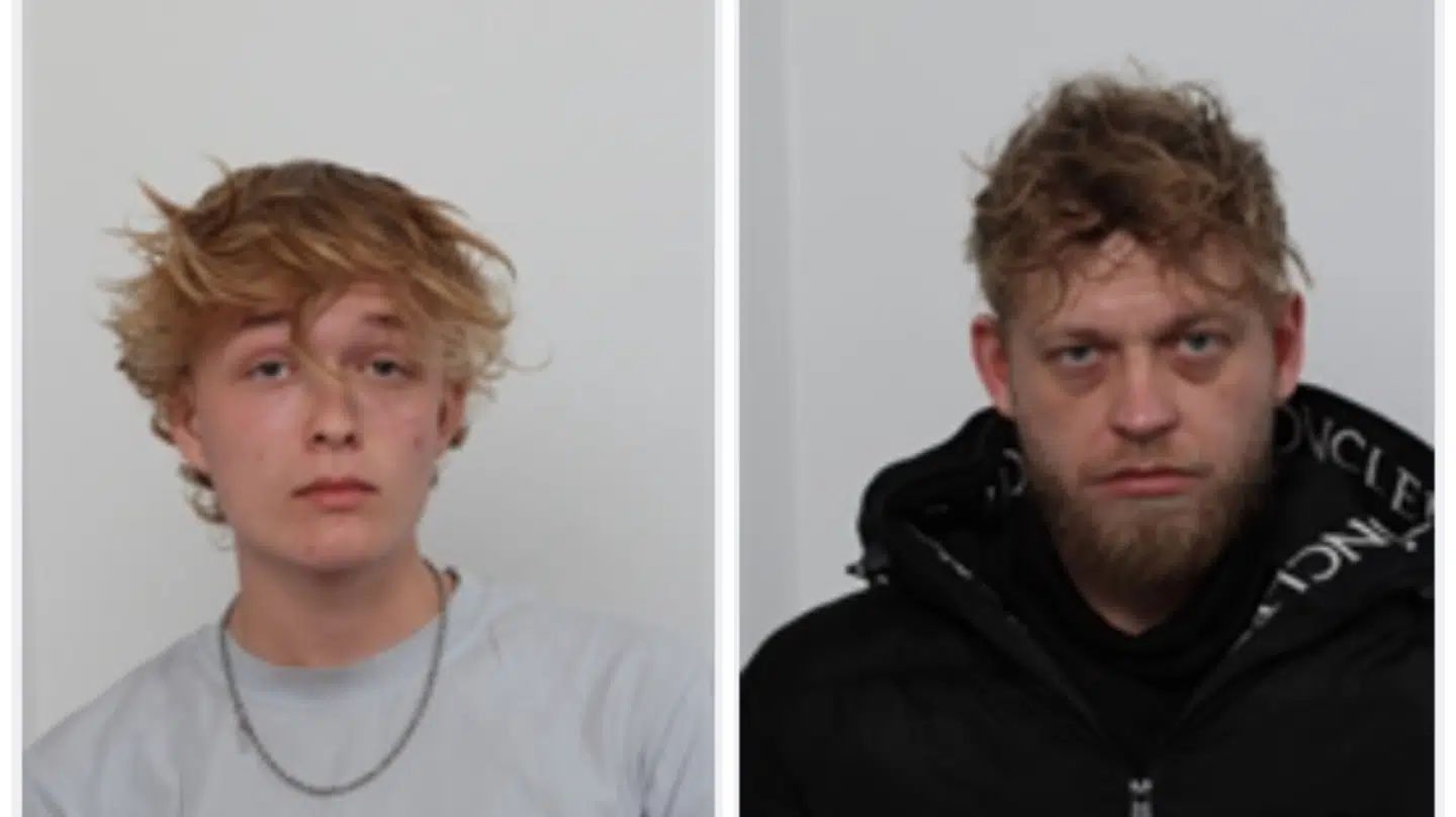 18-årige Jonas Poulsgaard Leth tv.) og 28-årige Daniel Rimme th.) efterlyses lige nu af Midt- og Vestjyllands Politi.