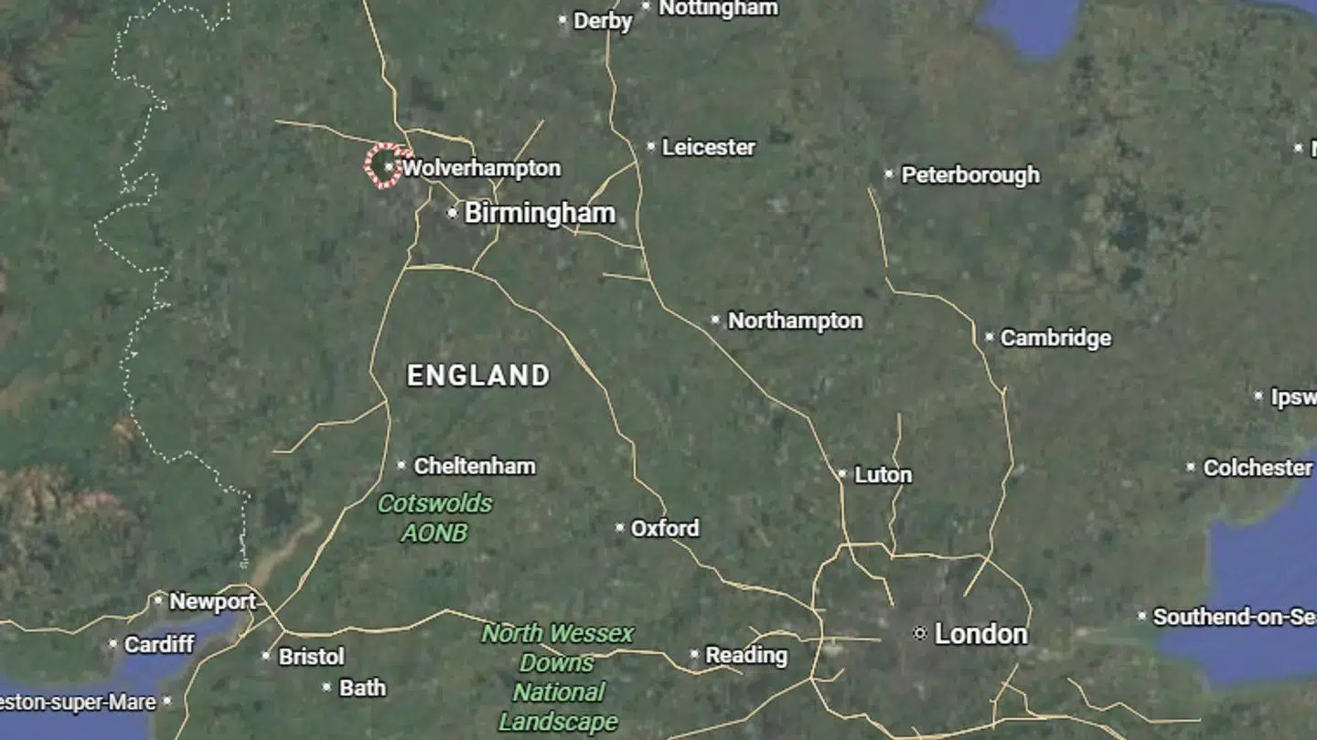 Det var her i den midt-engelske by Wolverhampton, at branden fandt sted. 