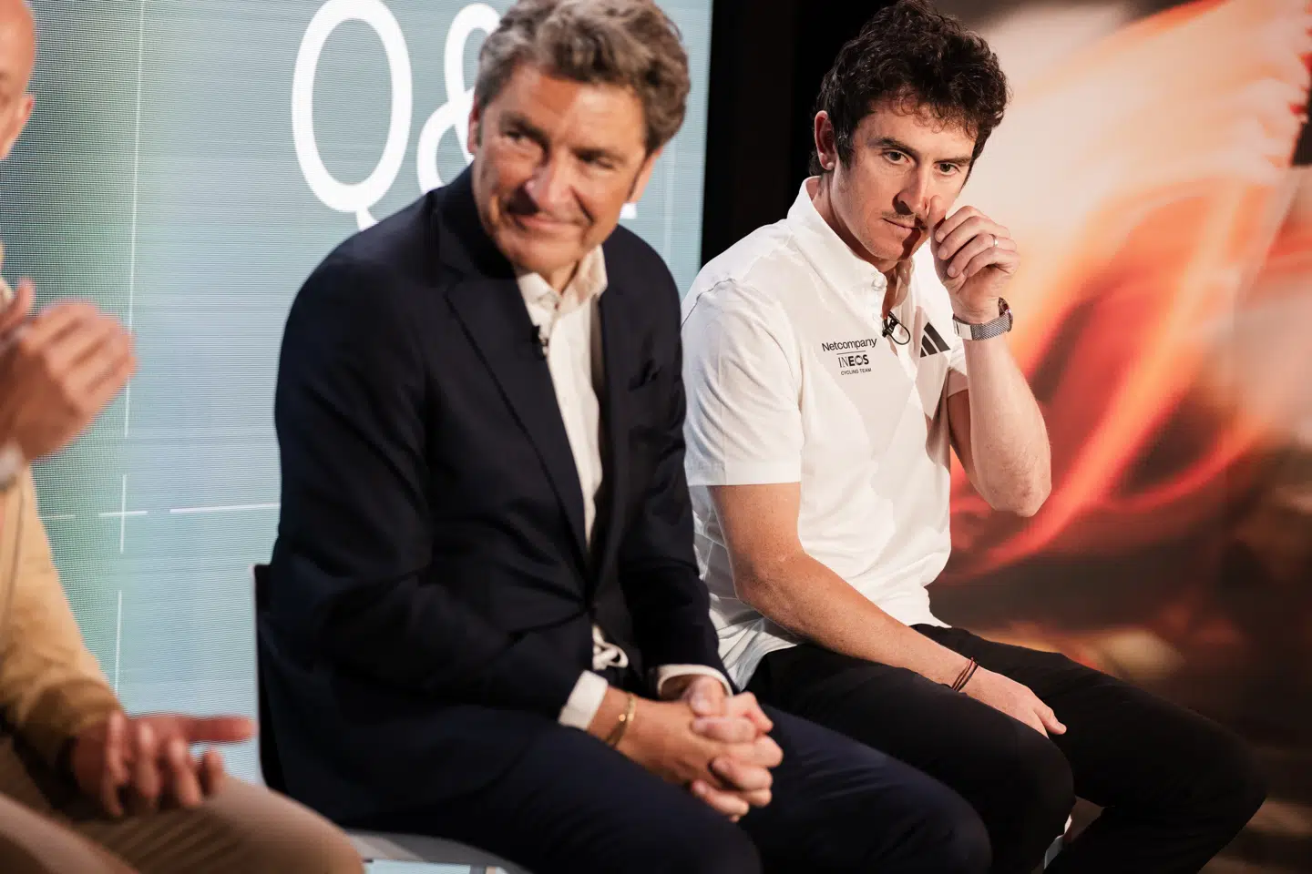 Netcompanys administrerende direktør, André Rogaczewski, og den tidligere Tour de France-vinder samt Ineos-chef Geraint Thomas.