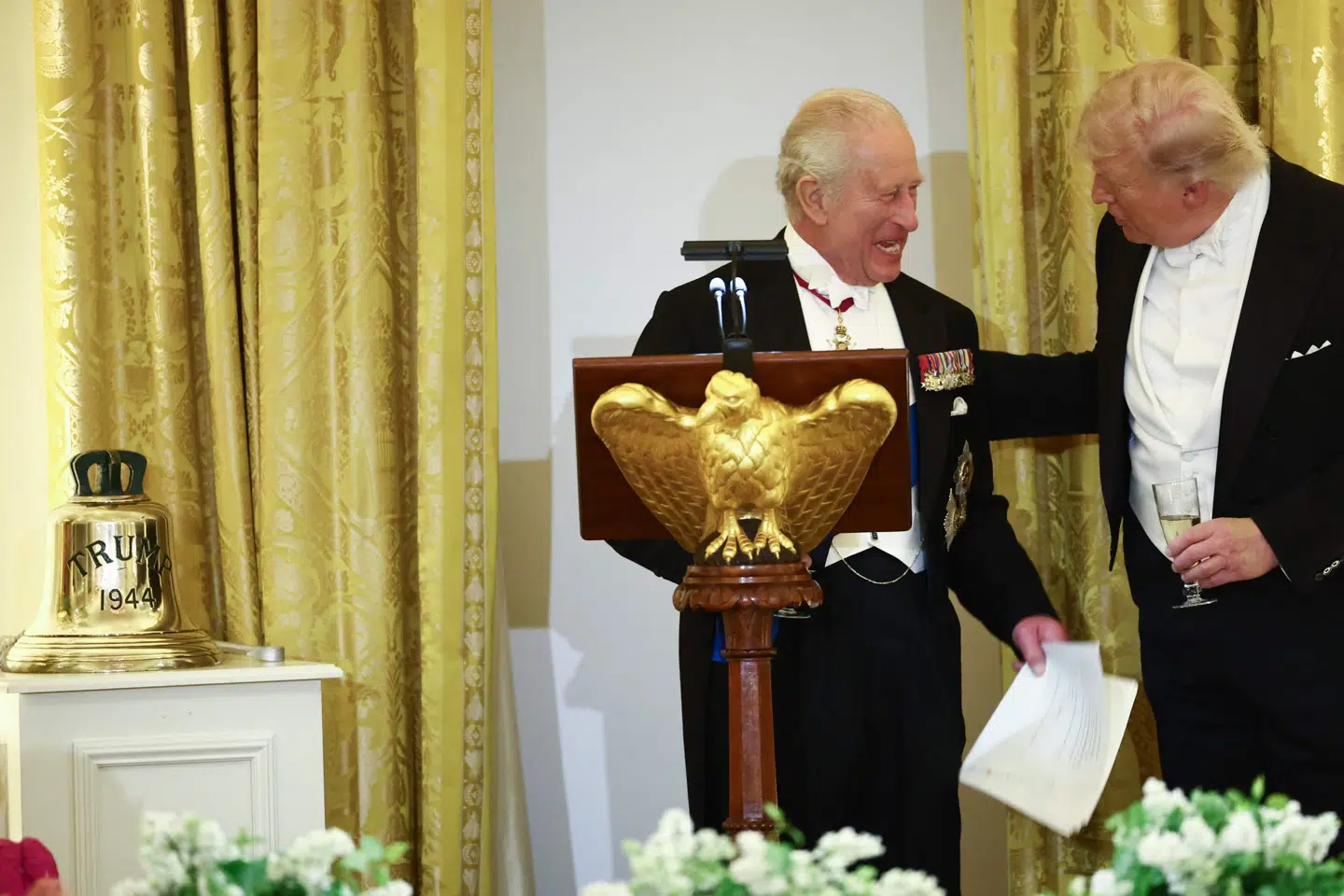 Storbritanniens kong Charles III holdt en tale, efter at USA's præsident, Donald Trump, havde haft ordet ved tirsdagens statsmiddag i Det Hvide Hus.