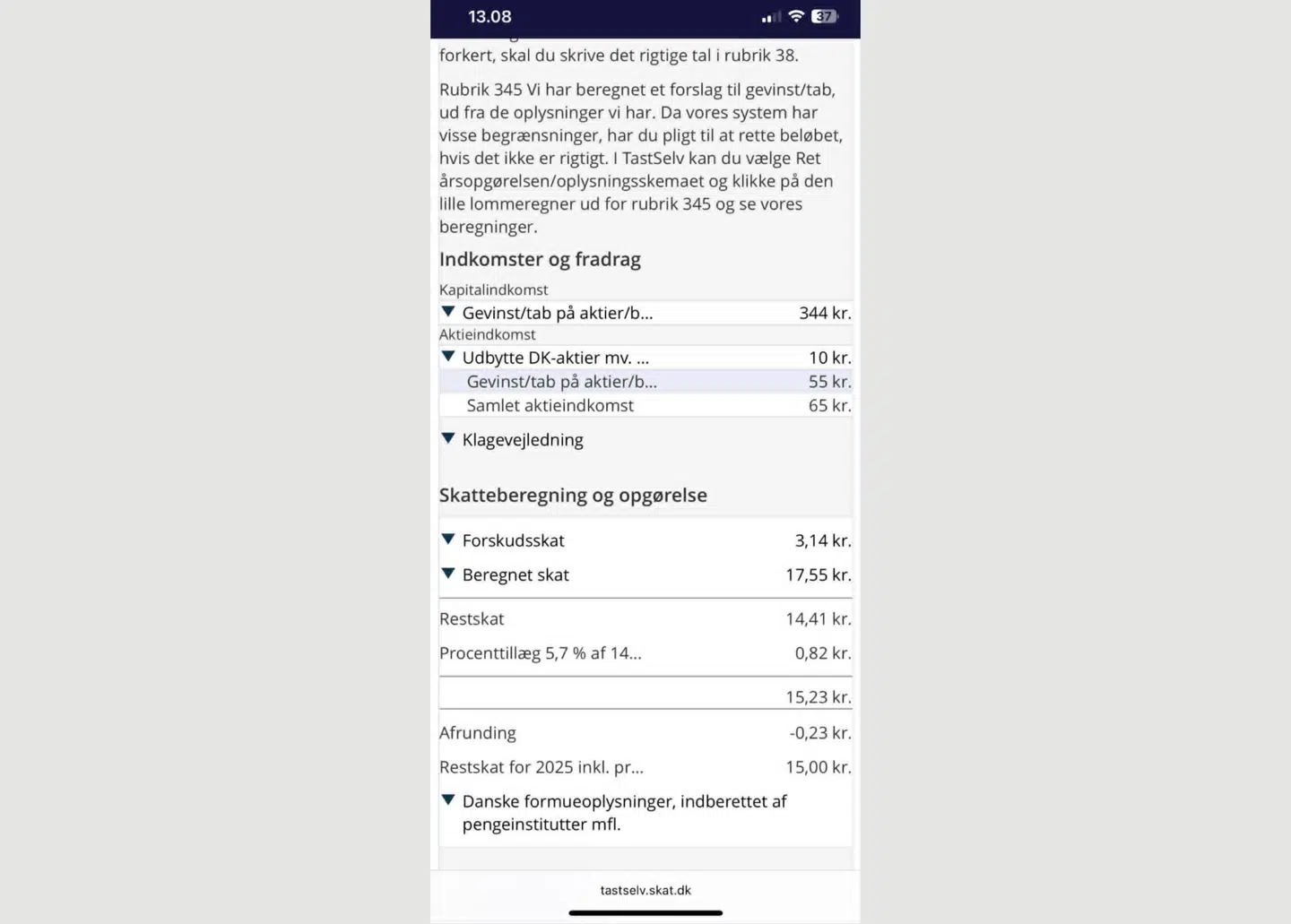 Sådan ser Katja Møllers toårige søns årsopgørelse for 2025 ud.