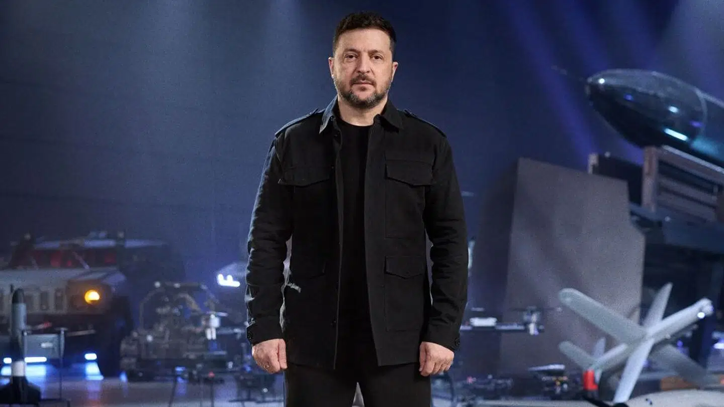 Ukraines præsident Zelenskyj i forbindelse med præsentationen af en række nye hjemmeproducerede våben i april.