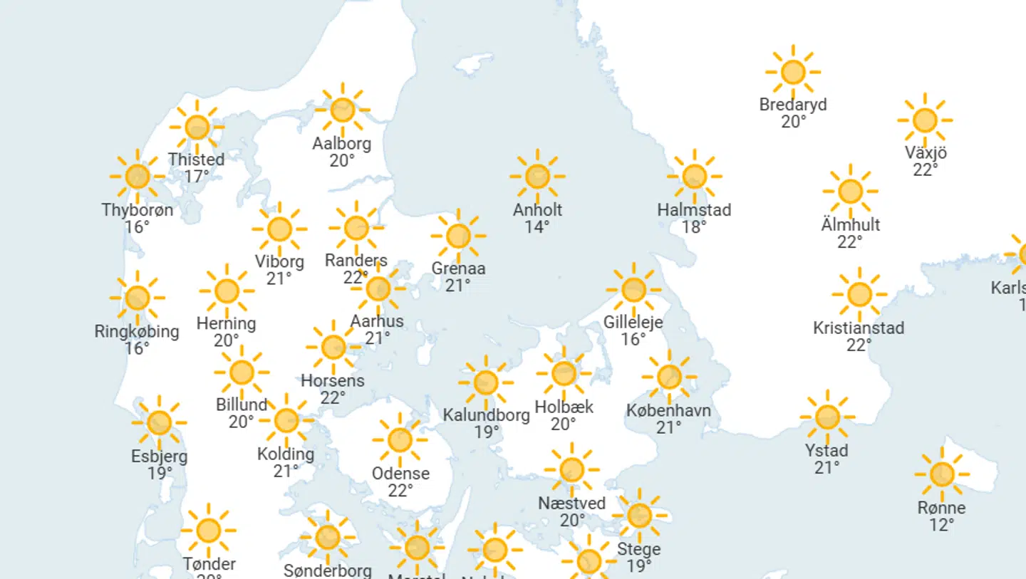 Sådan sejr DMI's prognose for fredagen ud.