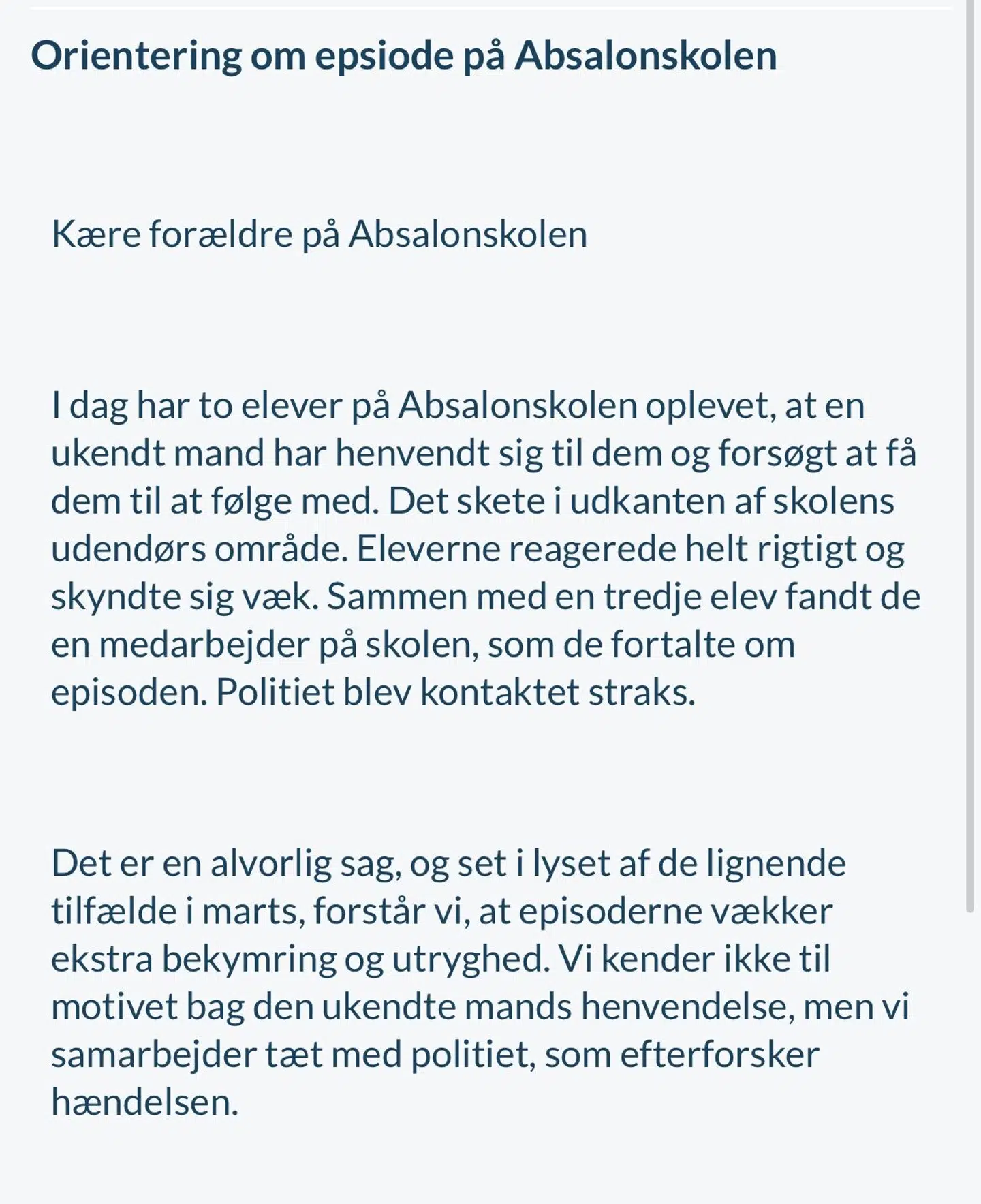 Her et lille udsnit af Aula-beskeden
