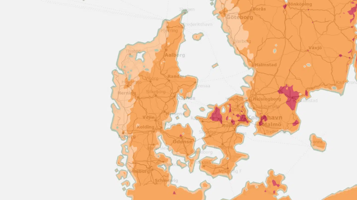 Her ses den fulde prognose for over brandfaren for Danmark lørdag.