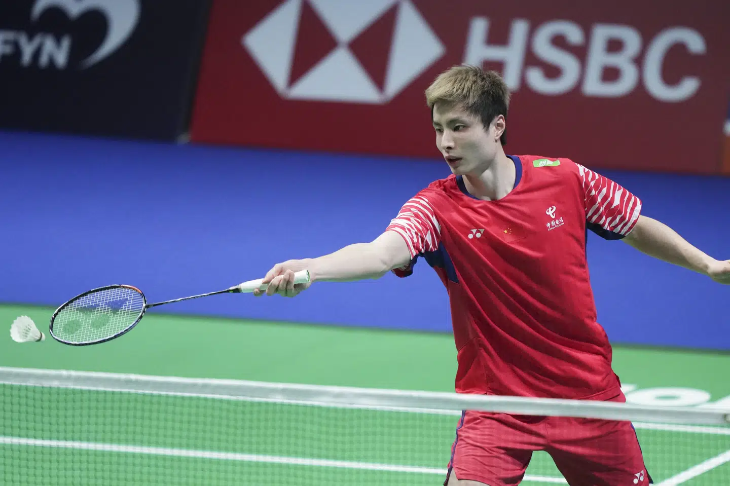 Shi Yu Qi måtte slide voldsomt hårdt i det for at give Kina en god start på Thomas Cup-finalen mod Frankrig. (Arkivfoto).