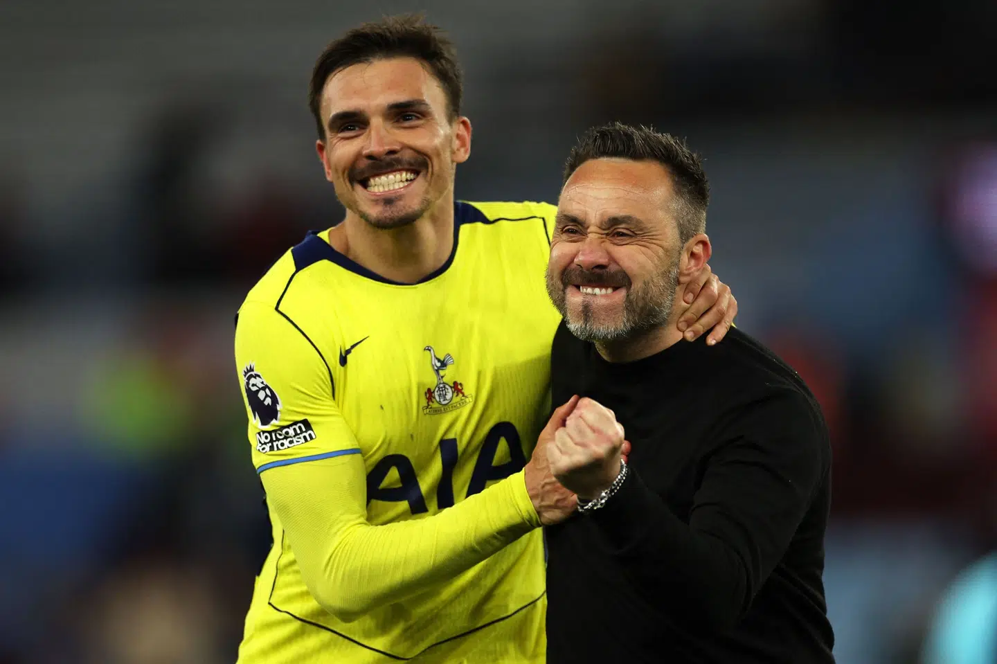 Tottenham-spilleren João Palhinha og cheftræner Roberto De Zerbi var yderst tilfredse efter søndagens 2-1-sejr over Aston Villa.