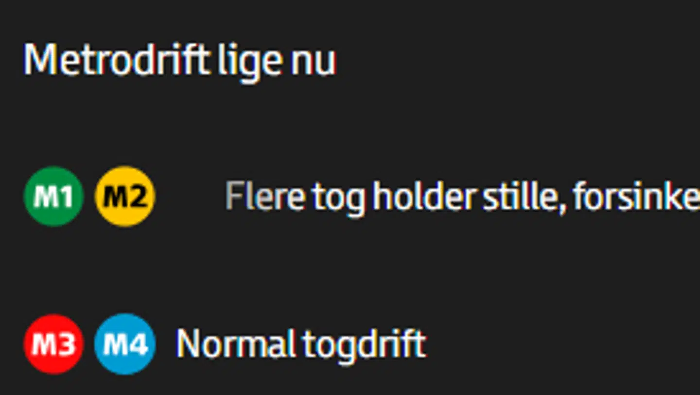 To linjer i den københavnske metro holder bumstille midt i myldretiden mandag.