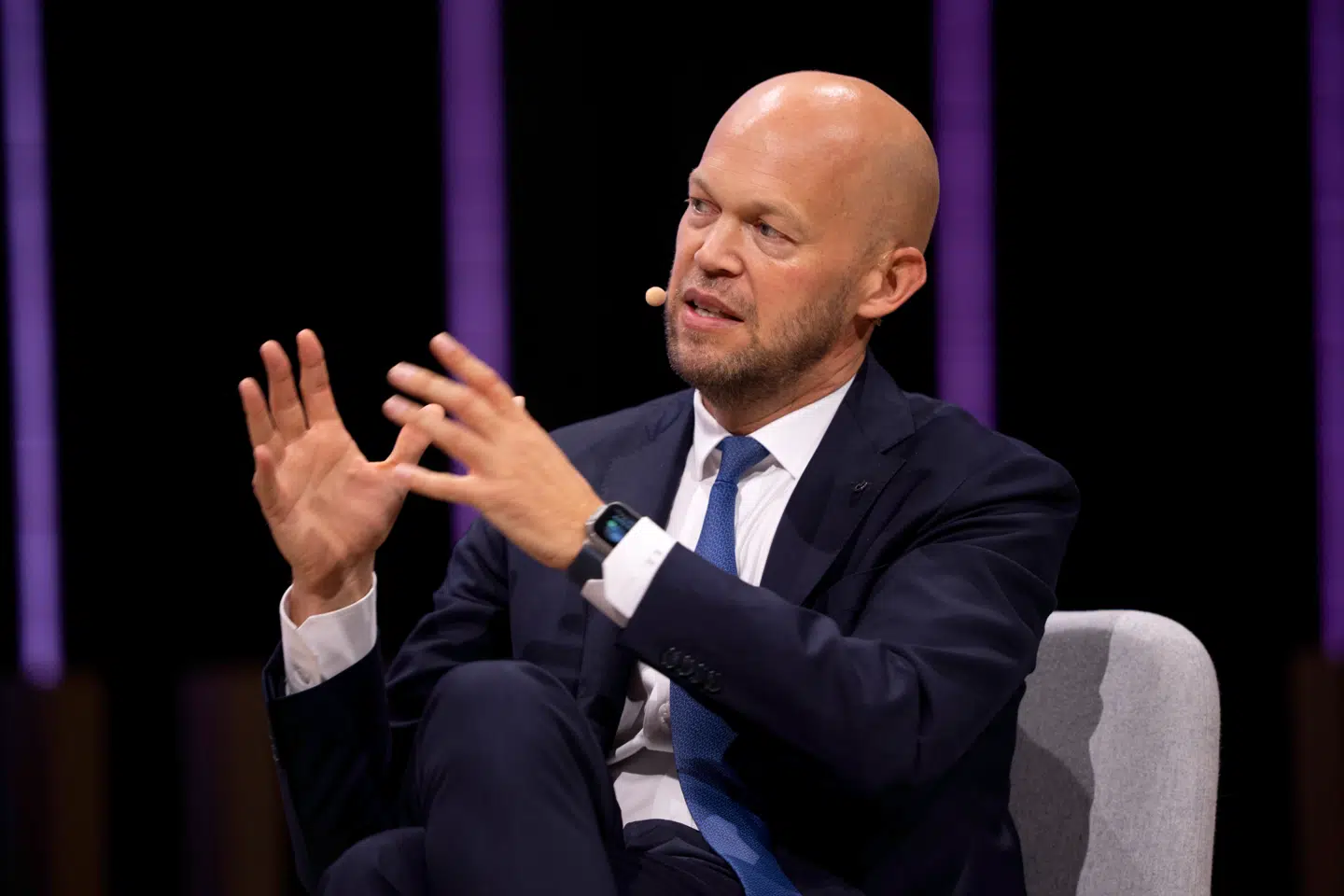 Rasmus Errboe, CEO, Ørsted i samtale med Natasja Crone ved DI Topmødet 2025 i Jyske Bank Boxen i Herning, tirsdag den 30. september 2025.. (Foto: Bo Amstrup/Ritzau Scanpix)