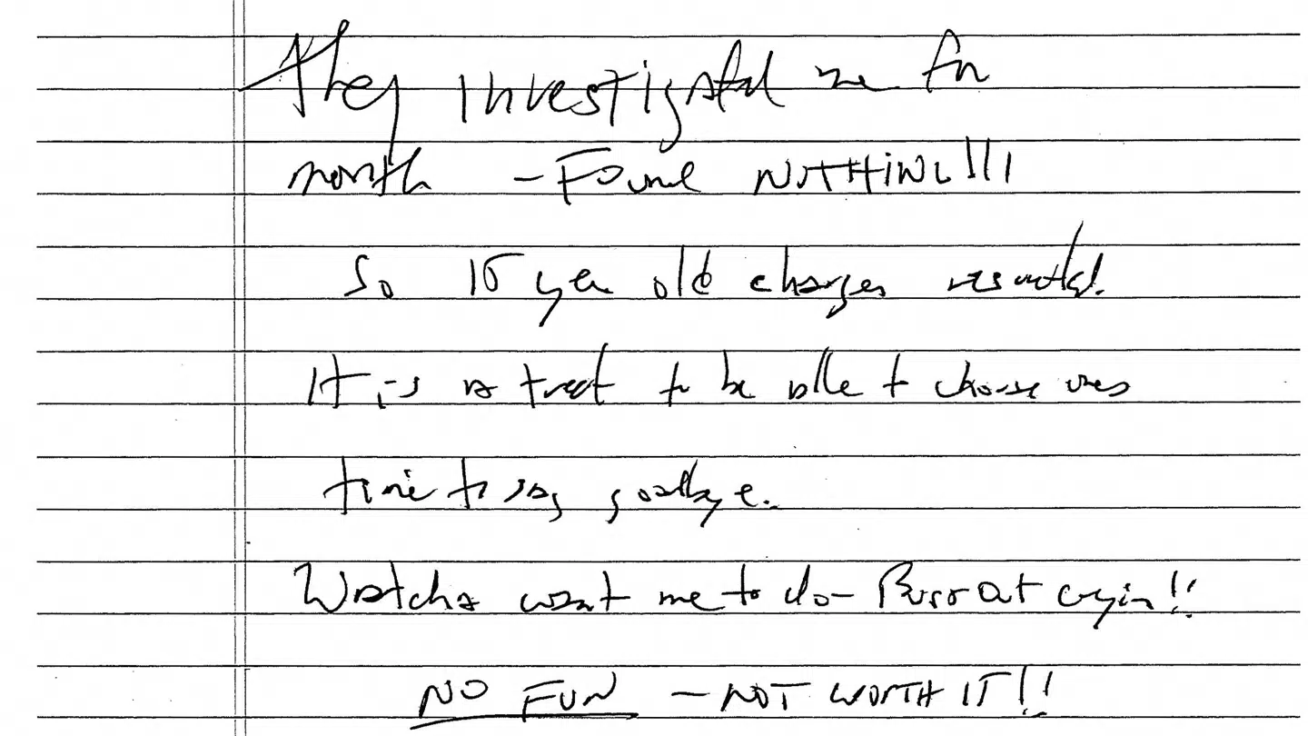 Her ses det angivelige selvmordsbrev fra Jeffrey Epstein.
