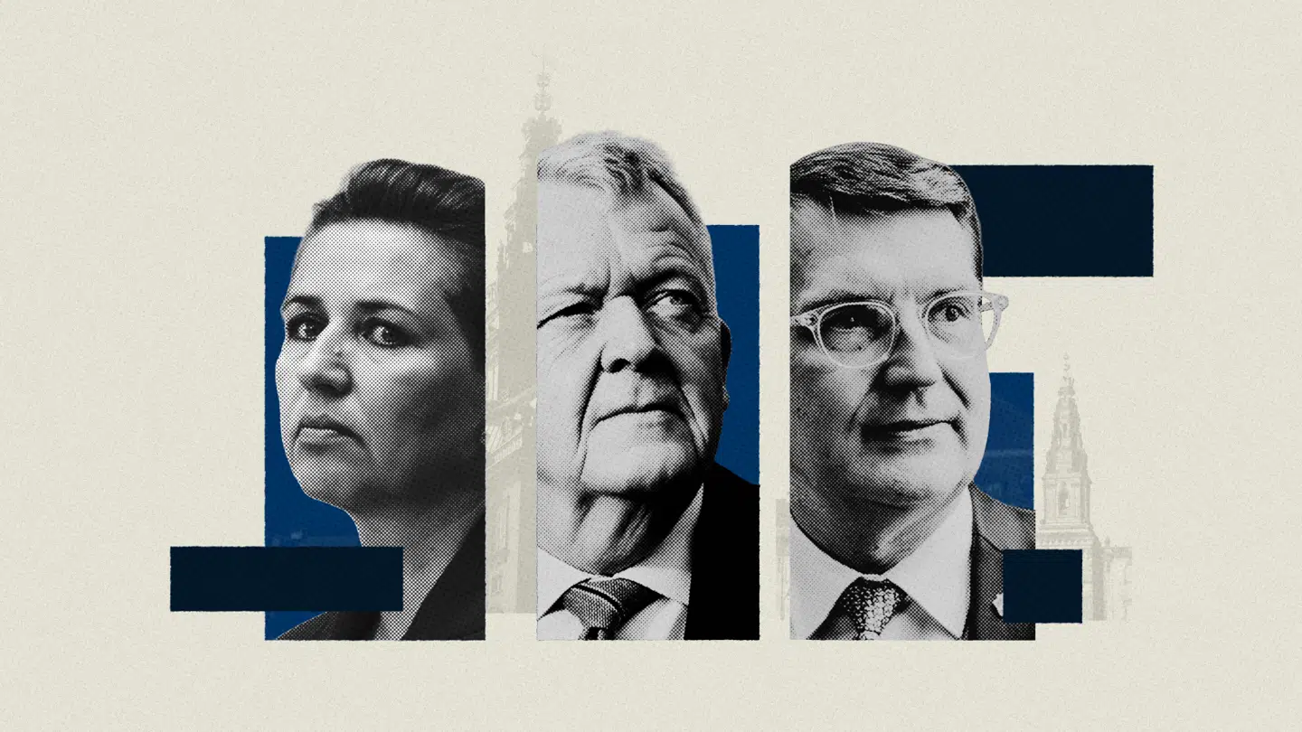 Mette Frederiksen (S), Lars Løkke Ramussen (M) og Troels Lund Poulsen (V).
