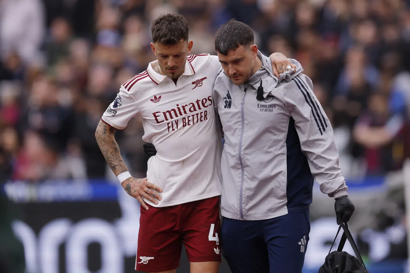 Ben White udgik med en skade med West Ham forleden. (Arkivfoto).