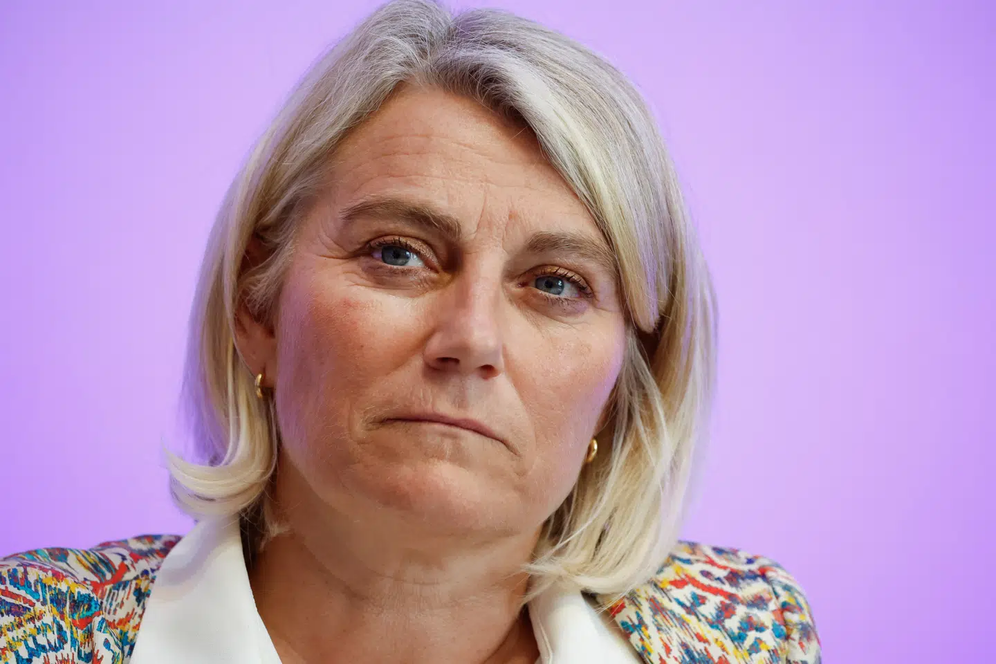 Her ses den franske sundhedsminister, Stephanie Rist, under pressemødet den 12. maj.