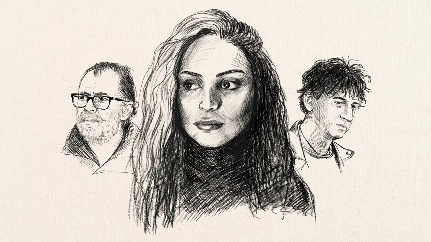 Sagen om Sara Omar har været omdiskuteret i årevis. På illustrationen ses forfatter Sara Omar i midten omgivet af komiker Omar Marzouk (tv.) og filminstruktør Manyar Parwani.