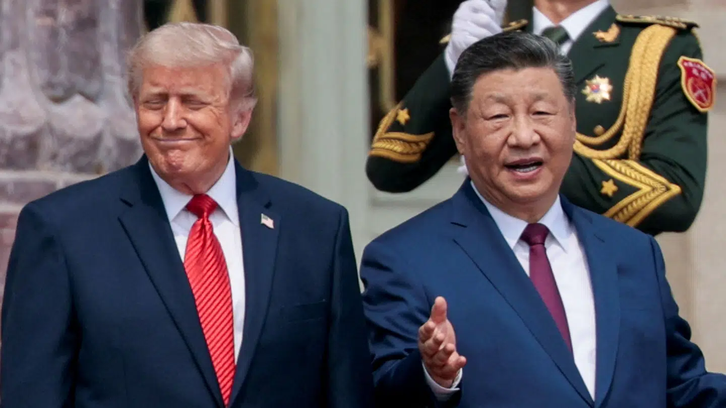 USAs præsident, Donald Trump (tv), og Kinas præsident, Xi Jinping (th), fotograferet under velkomstceremonien i anledningen af Trumps Kina-besøg.