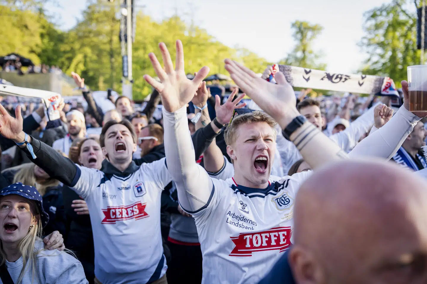Søndag stod det klart, at AGF havde sikret sig sit første danske mesterskab i 40 år. Når sæsonens sidste kamp spilles søndag, bliver der igen storskærmsarrangement i Tivoli Friheden. (Arkivfoto).