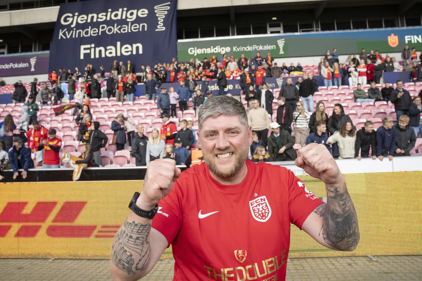 Chris Sargeant står i sin tredje pokalfinale som FC Nordsjælland-træner. Her fejrer han finalesejren over Brøndby i 2024. (Arkivfoto).