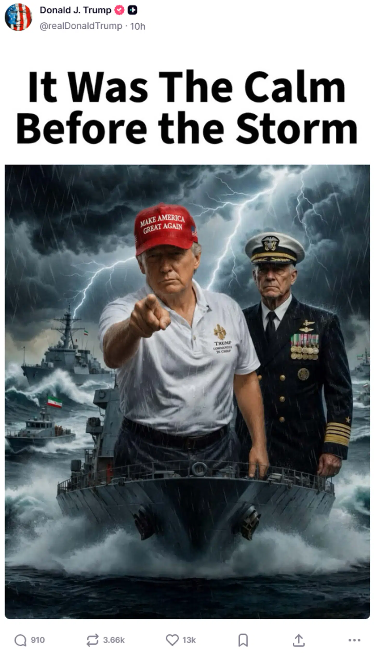 Dette AI-genererede billede delte Donald Trump på Truth Social lørdag aften dansk tid.