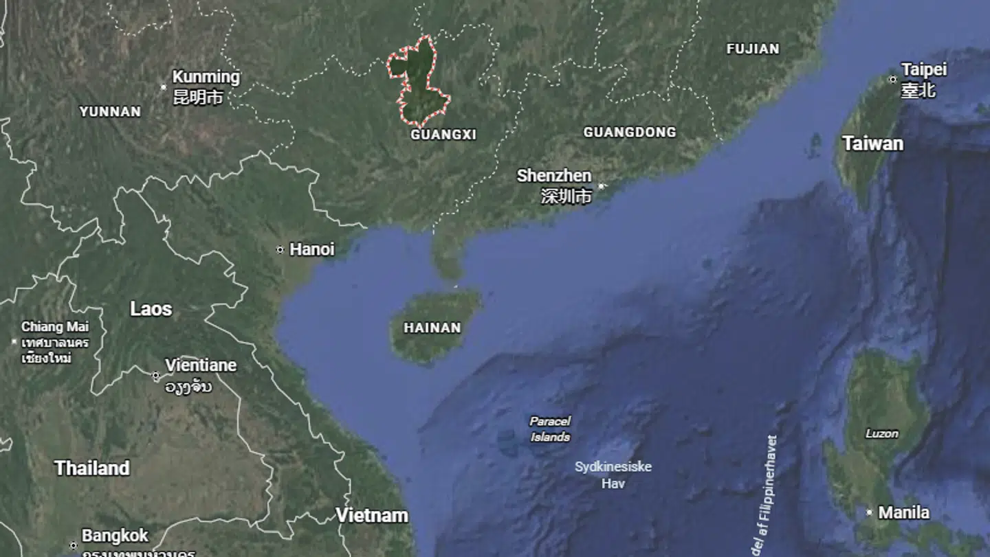 Skælvet skete i Guangxi-regionen.