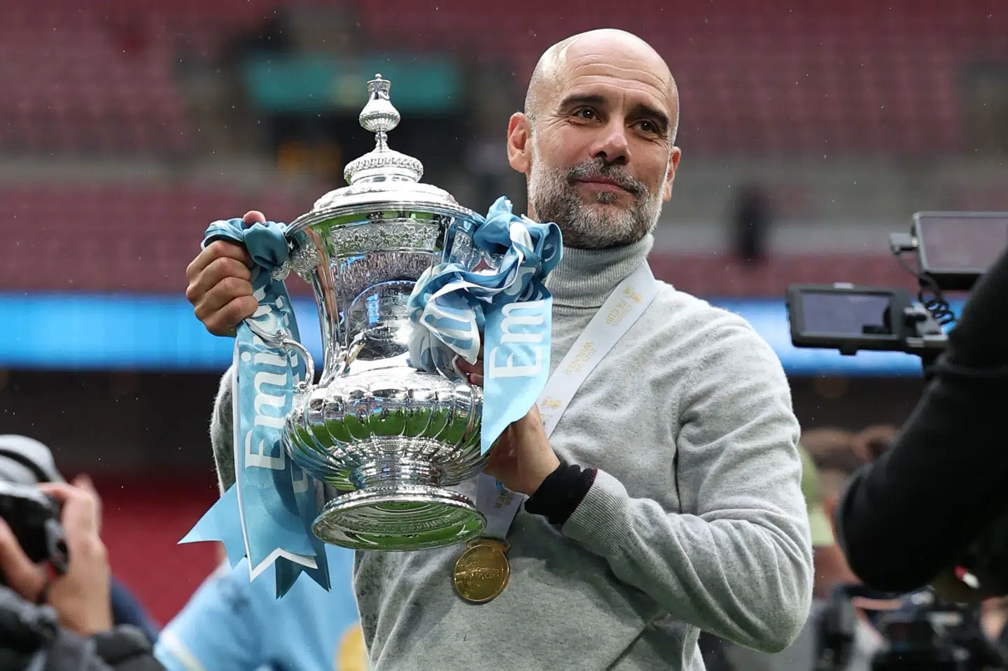 Pep Guardiola vandt i weekenden den engelske FA Cup med Manchester City. Nu skriver engelske medier, at den succesfulde træner forlader klubben efter sæsonen. (Arkivfoto).