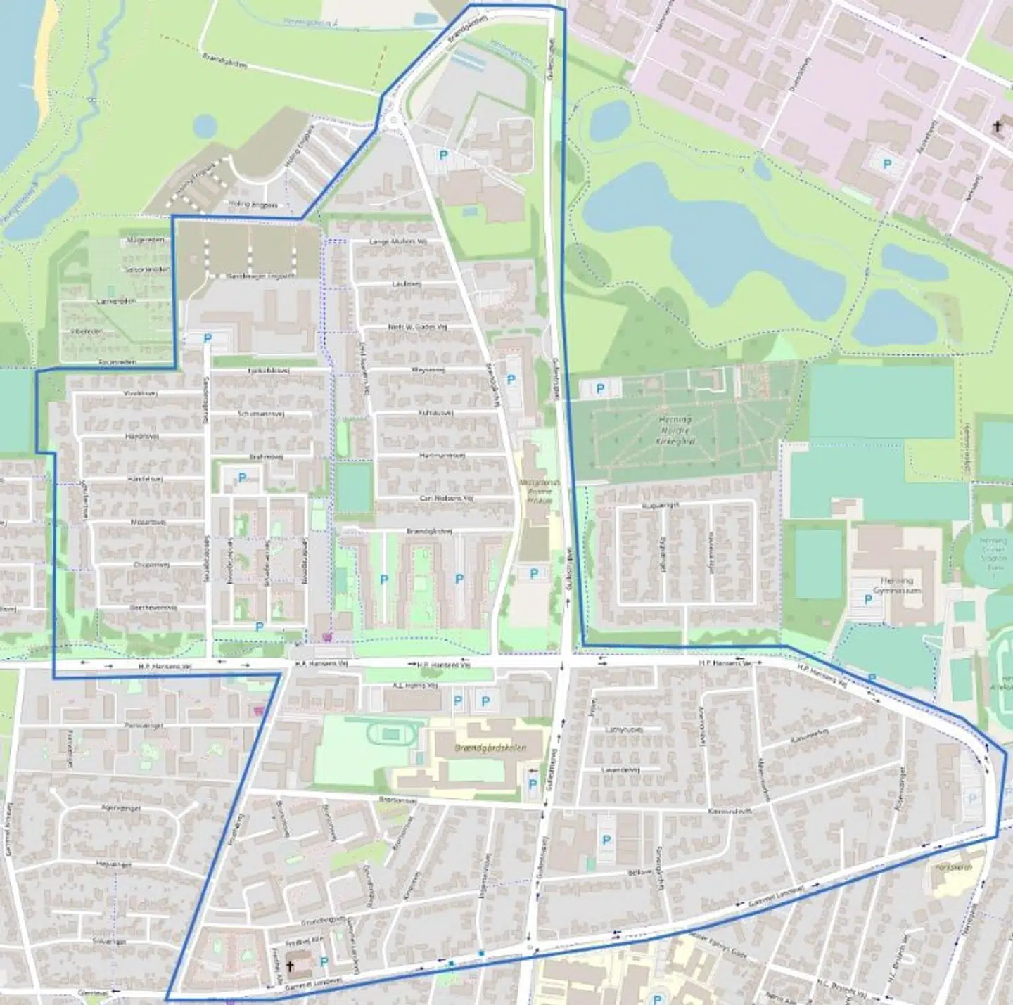 Midt- og Vestjyllands Politi har tirsdag oprettet to visitationszoner i Herning, som gælder fra tirsdag klokken 17.00. Her ses den ene zone.