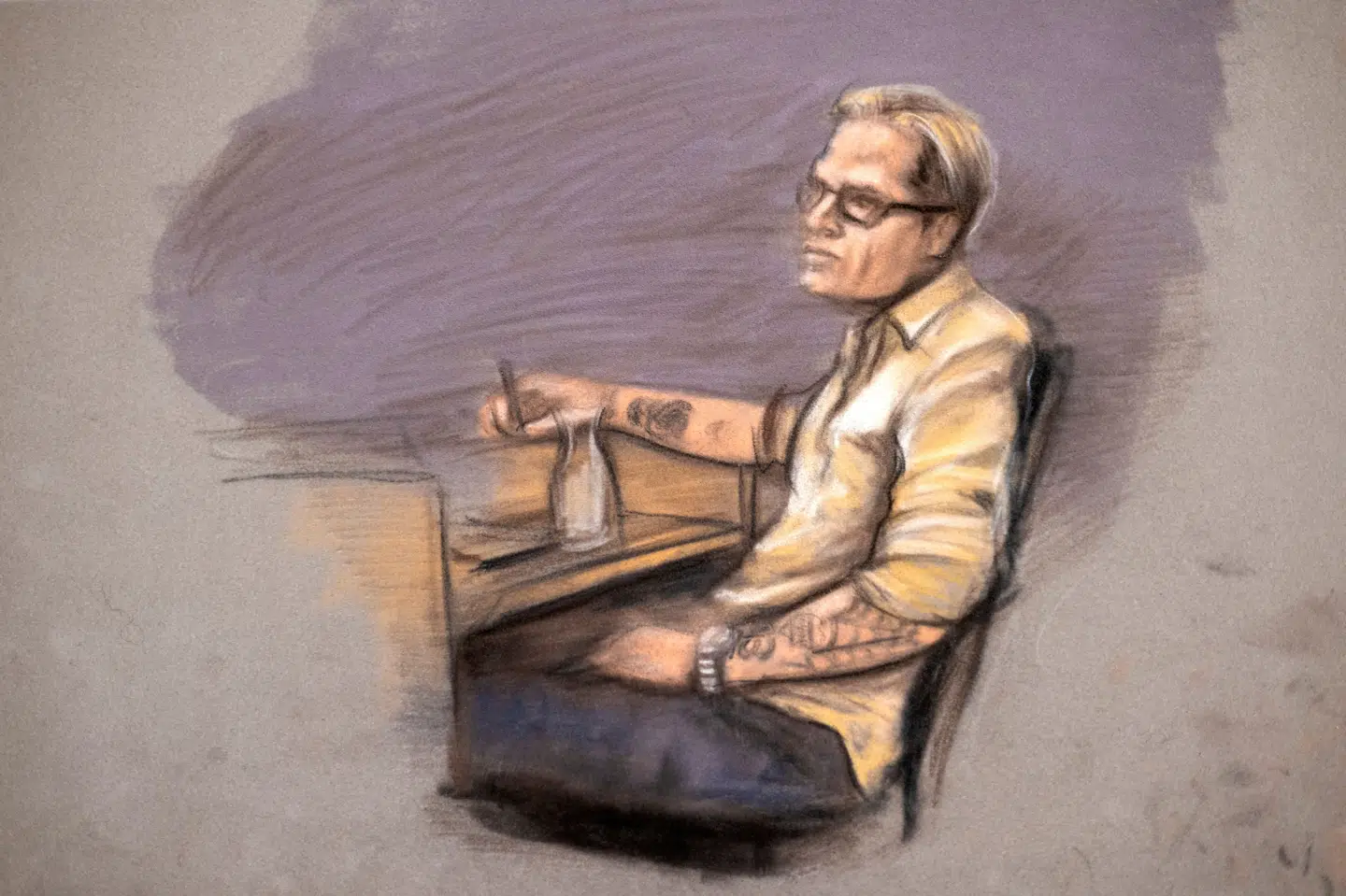 Marius Borg Høiby ses her på retstegning under sag, hvor han står tiltalt for 40 forhold. Endnu er der ikke faldet dom i sagen. (Arkivfoto).