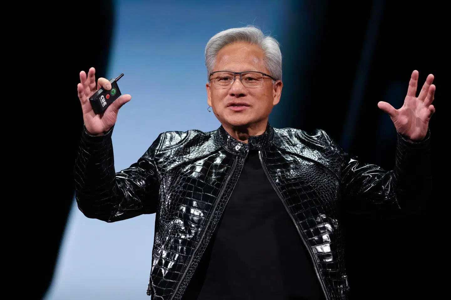 Nvidia-topchef Jensen Huang under en techkonference i januar. (Arkivfoto).