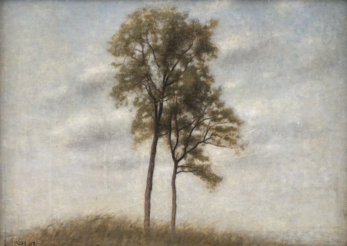 Vilhelm Hammershøis "Unge ege" fra 1907 er blandt malerierne i donationen. Maleriet måler 77 centimeter i længden og 55 centimeter i bredden.