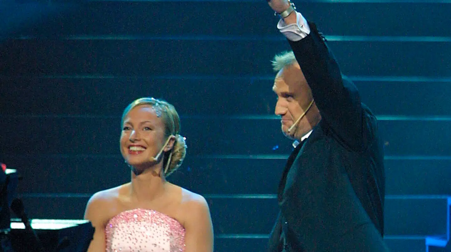Natasja Crone og Søren Pilmark under Eurovison i 2001, der blev afholdt i parken.