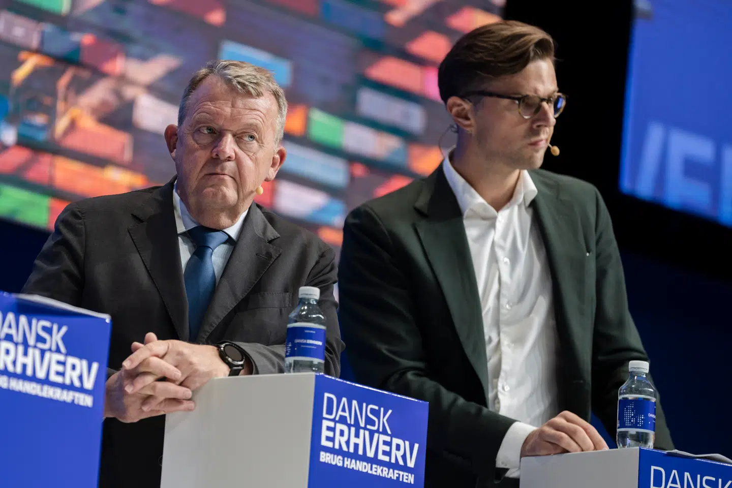 Lars Løkke Rasmussen (M) og Alex Vanopslagh (LA) ses her en partilederdebat i 2024.